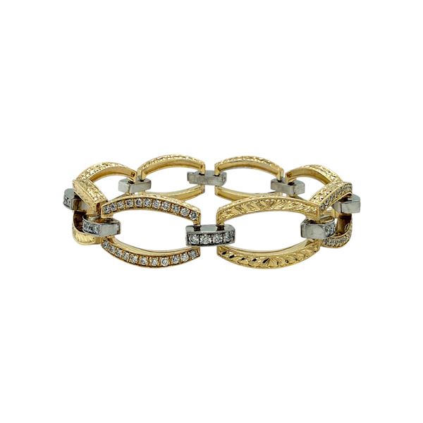 Woman's 14K White and Yellow Gold Hand Engraved Link Bracelet by Graham Brothers Jewelers
