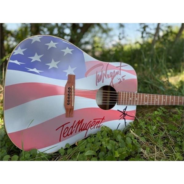 Ted Nugent Signed American Flag Guitar