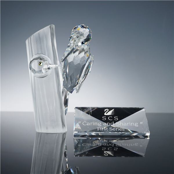 2pc Swarovski Caring & Sharing Crystal Figurine & Plaque, Woodpeckers