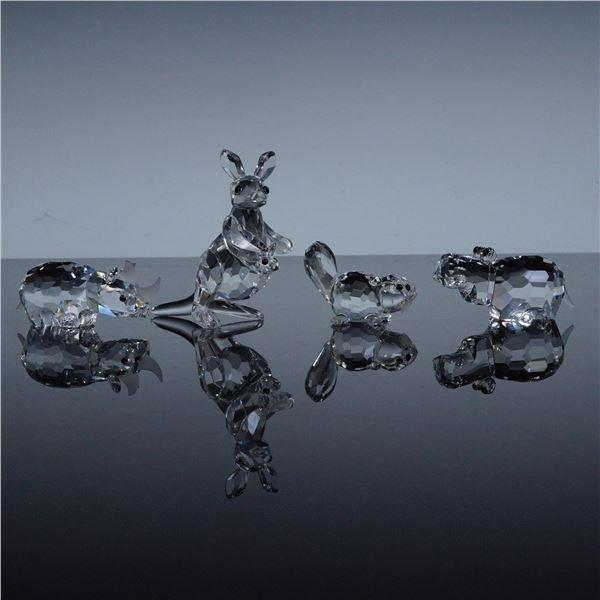 4pc Swarovski Crystal Figurines, Rhino, Hippo, Baby Beaver, and Kangaroo