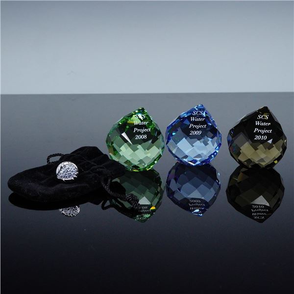 4pc Swarovski SCS Crystal Paperweights and Pin, Water Project and Water Pin