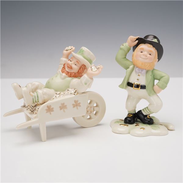 2pc Lenox St. Patrick's Day Figurines, A Lucky Jig & Cart Full of Wishes