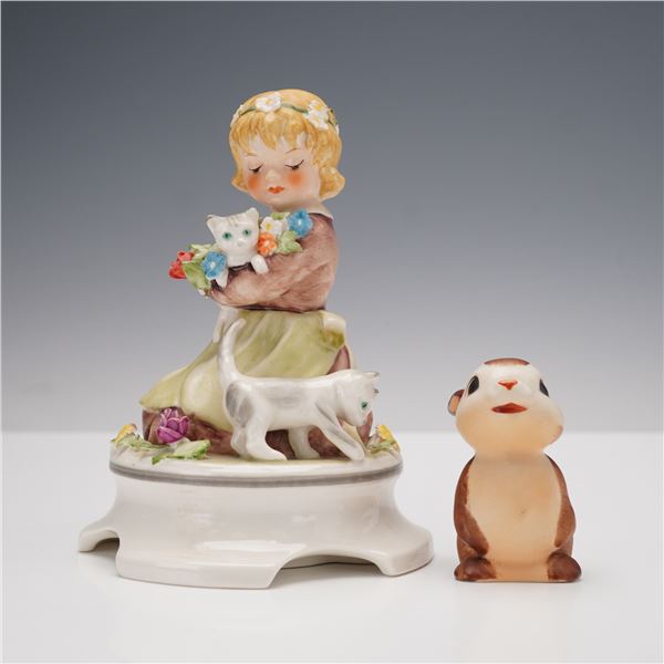 2pc Goebel Porcelain Girl and Animals Figurines