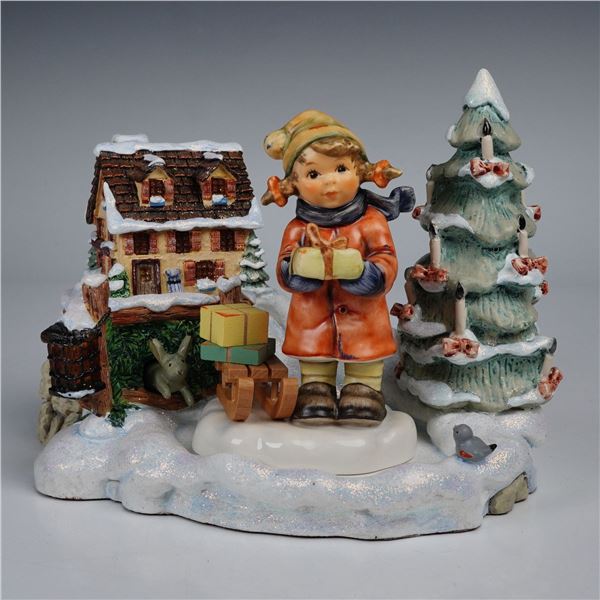 2pc Goebel Hummel Lighted Musical Scene with Figurine, Good Tidings of Joy