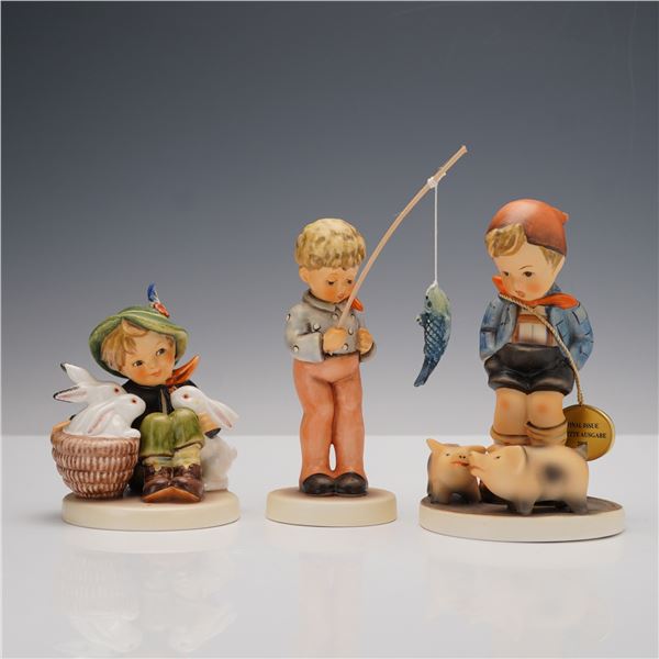 3pc Goebel Hummel Porcelain Figurines, Boys with Animals and Fishing