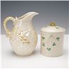 Image 1 : 2pc Belleek Porcelain Pitcher and Covered Jar