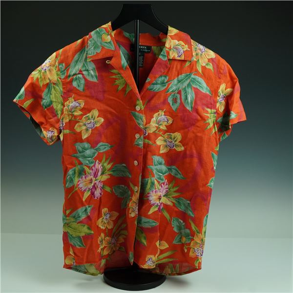 Lauren Ralph Lauren 100% Linen Tropical Floral Short Sleeve Shirt