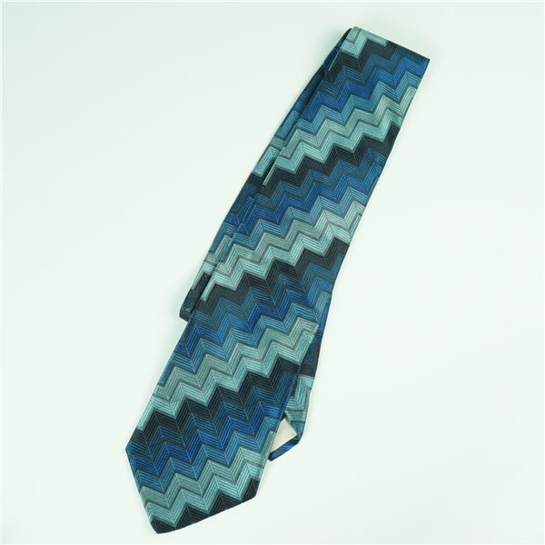 Dolce & Gabbana Silk Necktie, Blue Chevron Geometric