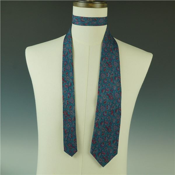 Galtrucco Teal Silk Tie With Floral Pattern