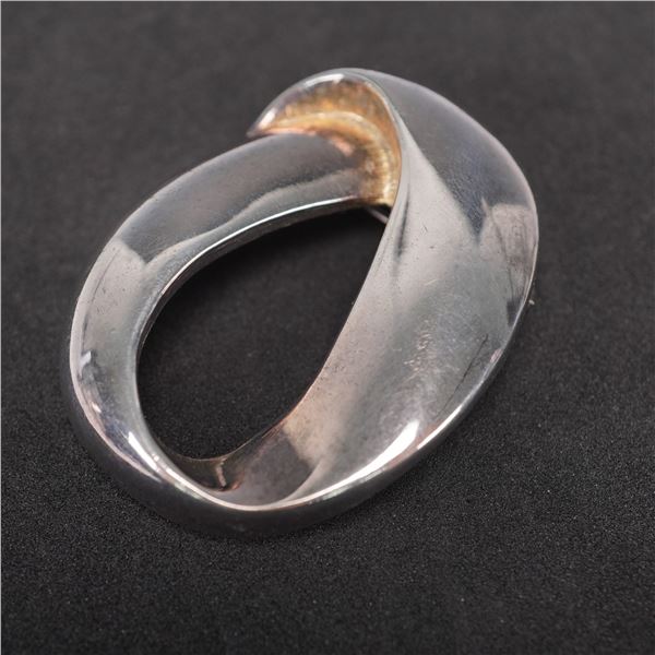 Sculptural Silver Tone Pendant Brooch