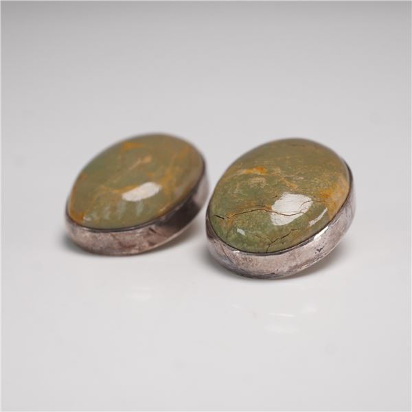 Sterling Silver and Green Jasper Clip-On Earrings