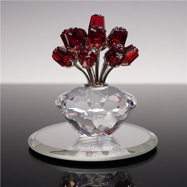 Swarovski Crystal Figurine and Base, Vase of Red Roses 283394