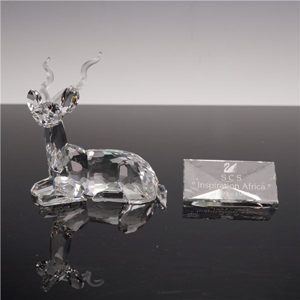 2pc Swarovski Crystal 1994 AE Kudu Figurine + Plaque, Signed