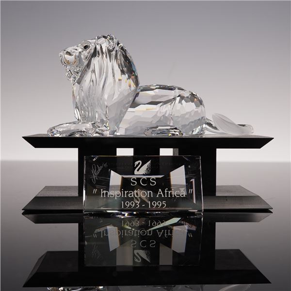 3pc Swarovski Crystal 1995 AE Lion Figurine with Base & Plaque