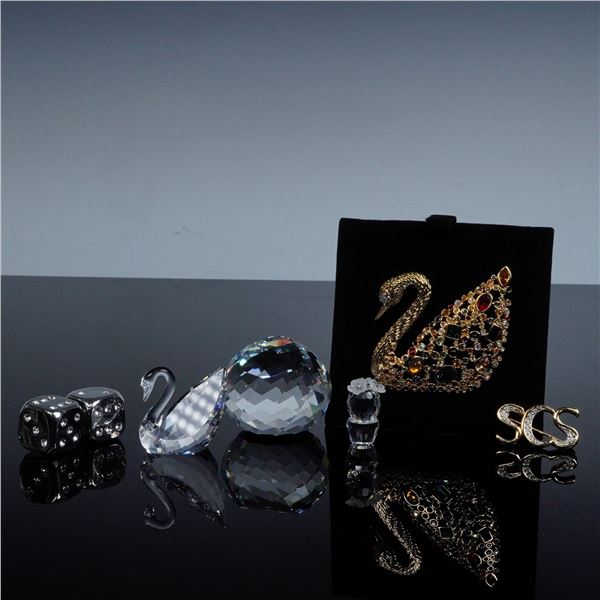 6pc Swarovski Crystal Figurines, Pins, Dice, and Paperweight