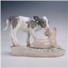 Image 2 : 2pc Lladro Porcelain Figurines, Leopard and Lamb 6926 & Calf and Lion 6927