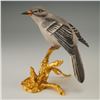 Image 1 : Boehm Miniature Porcelain Figurine, Mockingbird  Perched on Gold Base
