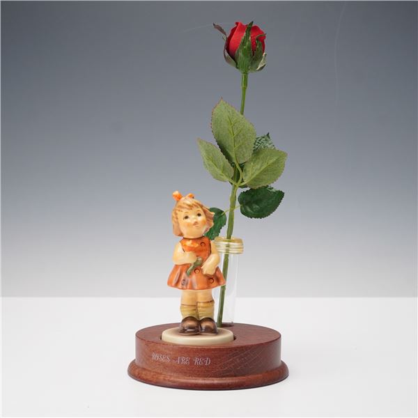 3pc Goebel Hummel Roses Are Red Figurine with Wooden Base and Rose