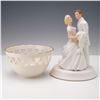 Image 1 : 2pc Lenox Opal Innocence Bride and Groom Cake Topper with Heart-Detail Bowl