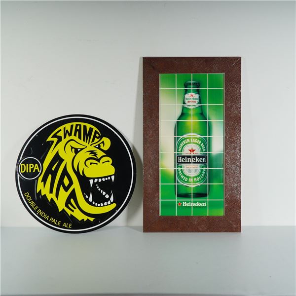 2pc Heineken and Swamp Ape Ale Advertising Signs