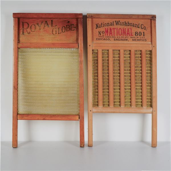 2pc Antique Washboards Royal Globe & Brass King
