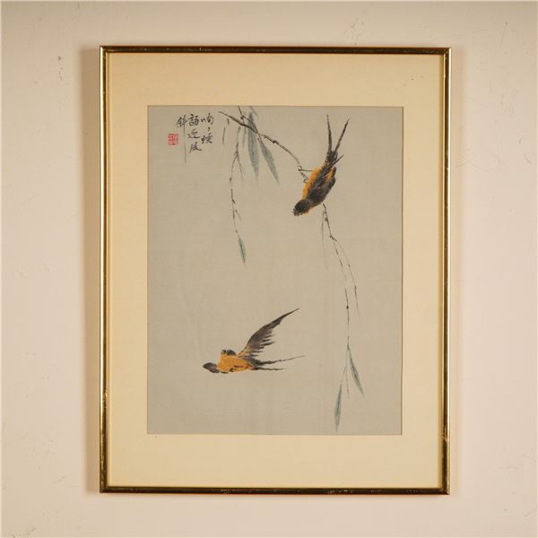 Chinese Textile Art after Qing Dynasty Painter Hua Yan, Swallows in Flight