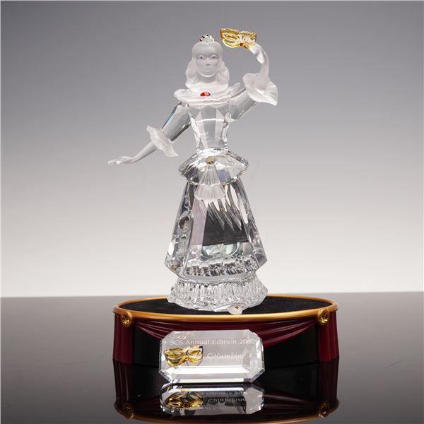3pc Swarovski Crystal Figurine, Masquerade Columbine w/Base & Plaque