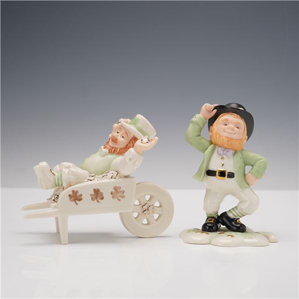 2pc Lenox St. Patrick's Day Figurines, A Lucky Jig & Cart Full of Wishes