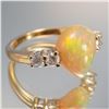 Image 1 : 14K Gold Ring with 2.77ct Pear-Shaped Opal and Diamond Accents