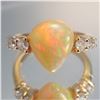 Image 2 : 14K Gold Ring with 2.77ct Pear-Shaped Opal and Diamond Accents