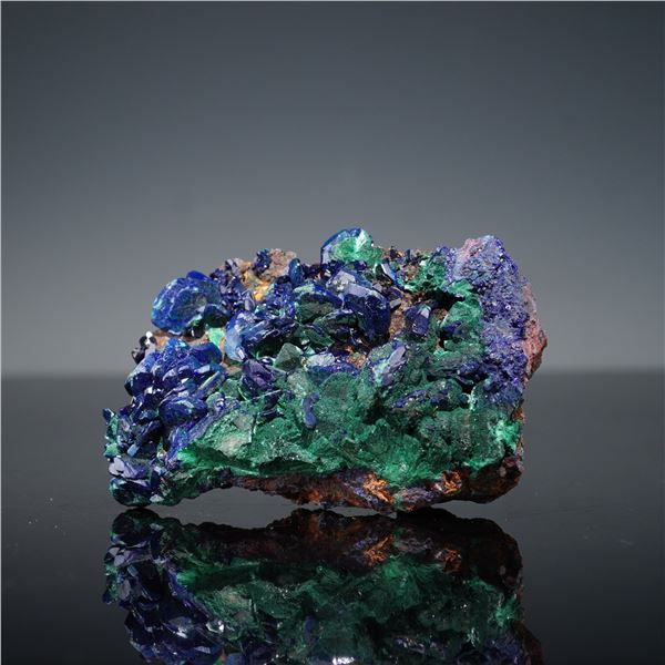 Azurite and Malachite Mineral Specimen on Iron Matrix