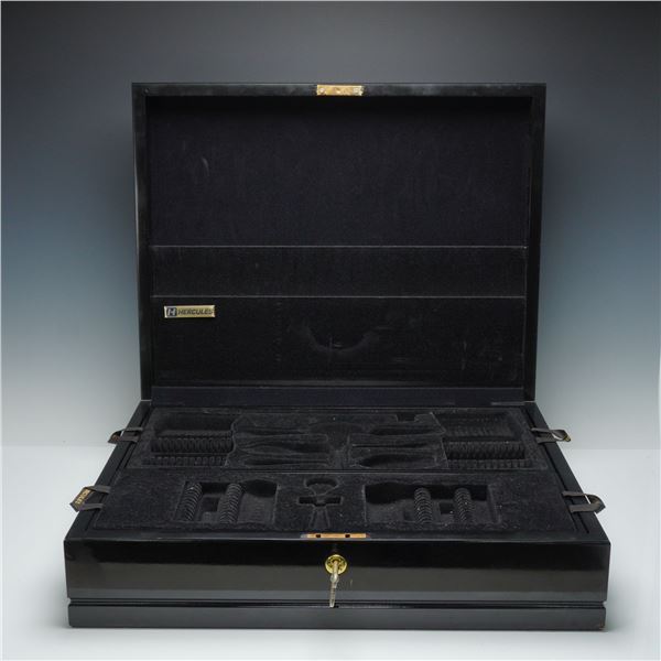 Hercules Black Lacquer Flatware Chest with Key