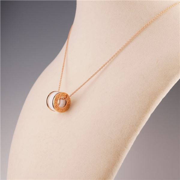 Bulgari 18K Rose Gold and White Ceramic Pendant Necklace
