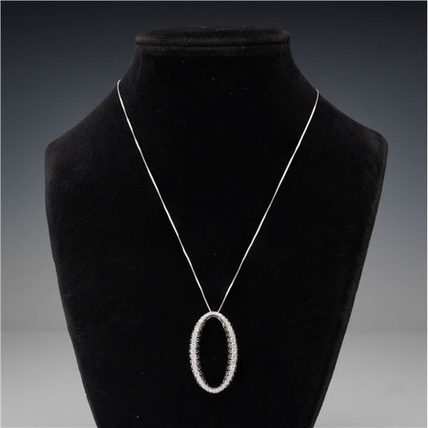 14K White Gold 2.50ctw Black and White Diamond Oval Pendant Necklace