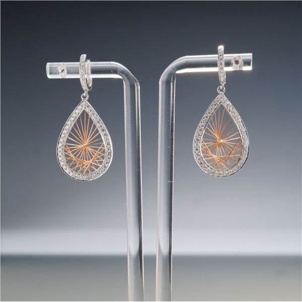 Pair of 14K Two-Tone Gold 1.10ctw Diamond Teardrop Dangle Earrings