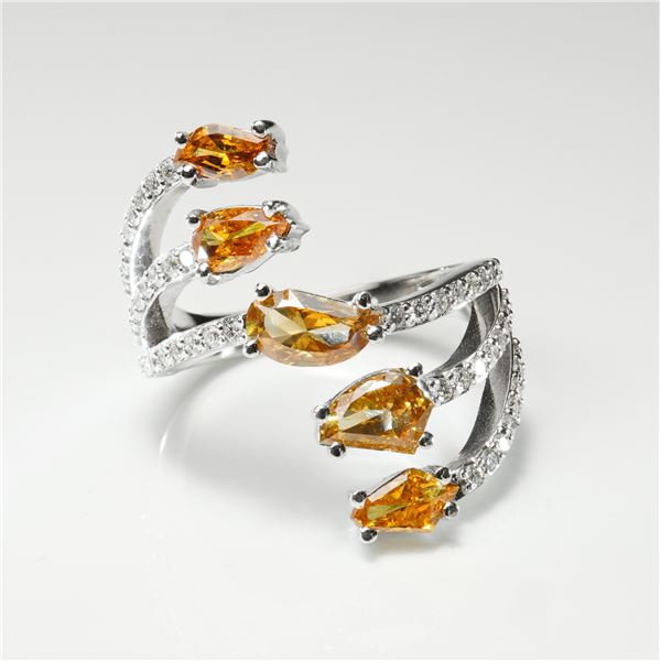 18k White Gold 1.48ctw Orange-Yellow Diamond & 0.39ctw White Diamond Ring