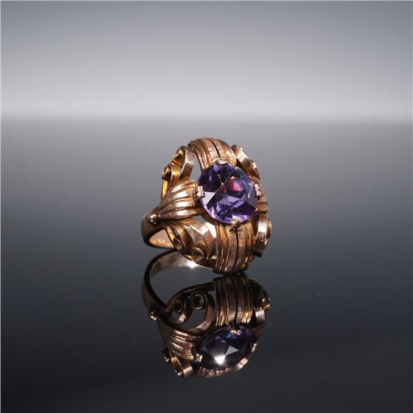 GIA Certified Soviet Russian 9K Gold Ring with 4.13CT Lab Grown Sapphire