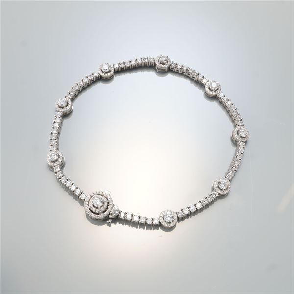 14K White Gold 3.04ctw Diamond Cluster Link Bracelet