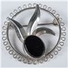 Image 1 : Sterling Silver Floral Brooch with Black Onyx