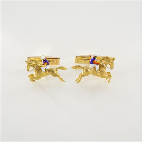 Pair of 14K Yellow Gold Horse and Jockey Cufflinks