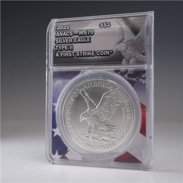 2021 American Silver Eagle Type 2 Dollar ANACS Graded MS 70