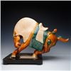 Image 1 : Tang Style Glazed Ceramic Horse Sculpture on Wooden Base
