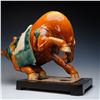 Image 3 : Tang Style Glazed Ceramic Horse Sculpture on Wooden Base