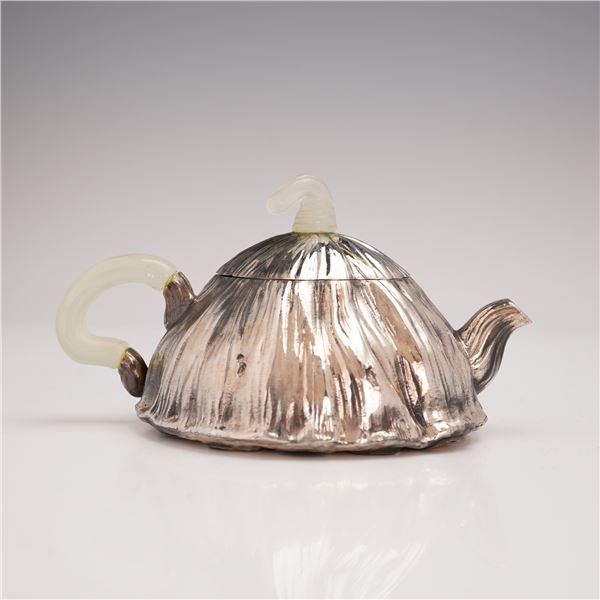 Asian Silver and Gilt Lotus Pod Teapot