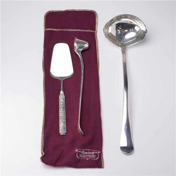 3pc Royal Pewter Candle Snuffer, Large Soup Ladle, and Serrated Server