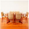Image 1 : 8pc Mid Century Danish Style Teak Dining Set w/ Leaf and Beige Upholstery