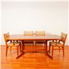 Image 4 : 8pc Mid Century Danish Style Teak Dining Set w/ Leaf and Beige Upholstery