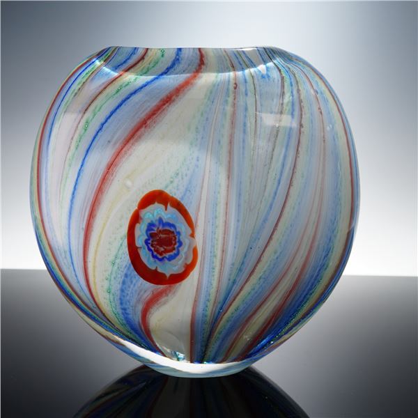 Murano Millefiori Styled Ribbon Art Glass Vase