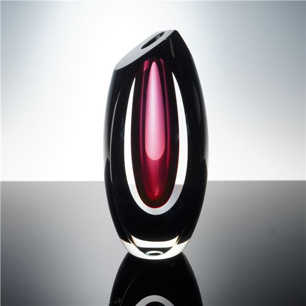 Modern Studio Art Glass Vase, Signed