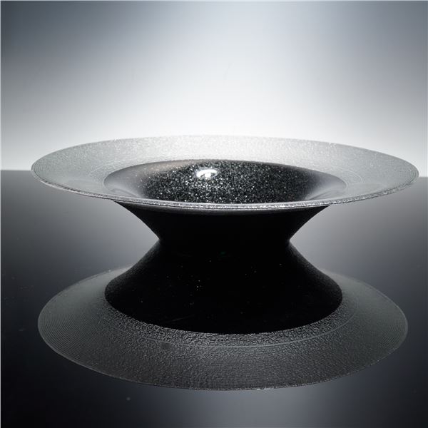 Art Glass Textured Black and Clear Centerpiece Bowl